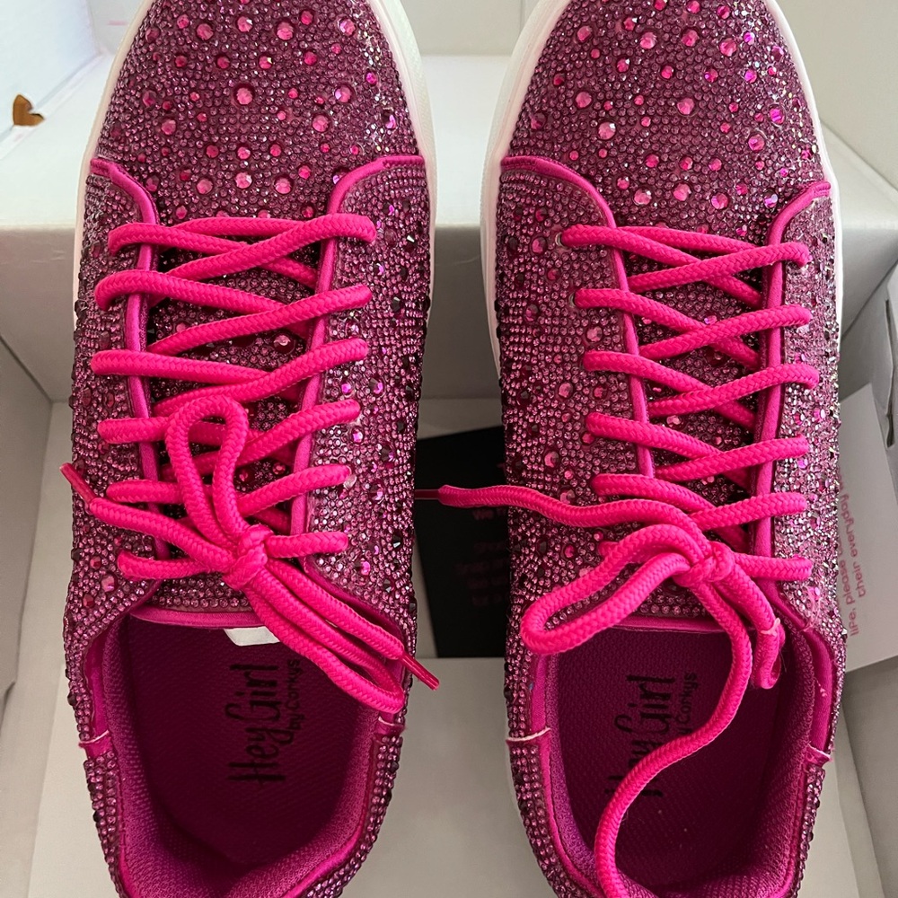 Sparkly Fuchsia Rhinestone Sneakers with Hot Pink Laces Hey Girl by Corkys